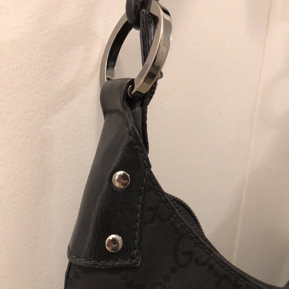 Gucci GG nylon shoulder bag small hobo, black canvas leather - Picture 2 of 7